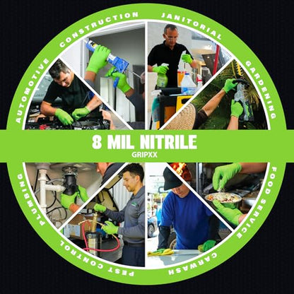 GRIPXX Herkules Grip Heavy Duty 8Mil Green Nitrile Gloves,3D Raised Diamond Texture-Latex & Powder Free-Industrial, Mechanic | Bulk Case of (1000 CT) - size: Large, style: Green - 1000 Count