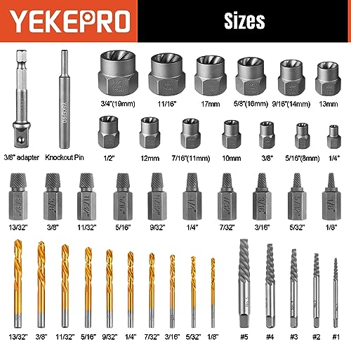 40 Pcs Bolt & Screw Extractor Set with Left Hand Cobalt Drill Bit Set, Easy Out Broken Stripped Screw Removal Tool for Damaged, Frozen, Studs, Rusted, Rounded-Off Bolts, Nuts & Screws, T15139 - size: 40-Piece Bolt & Screw Extractor Set