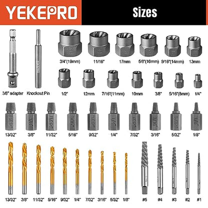 40 Pcs Bolt & Screw Extractor Set with Left Hand Cobalt Drill Bit Set, Easy Out Broken Stripped Screw Removal Tool for Damaged, Frozen, Studs, Rusted, Rounded-Off Bolts, Nuts & Screws, T15139 - size: 40-Piece Bolt & Screw Extractor Set