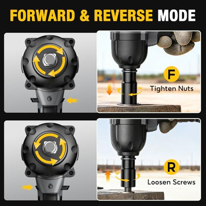 SOARFLY 1/2" Cordless Impact Wrench, 738 Ft-lbs (1000 N.m) High Torque 21V Brushless Electric Impact Gun with 2x 4.0Ah Batteries, Impact Driver with LED Light, 6 Sockets for Home Car/Mower/Truck RV