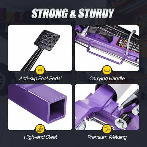 TUFFIOM Car Wheel Dolly Set of 4, Mechanical 6000-lbs Car Dollies, 12'' Wheel Vehicle Positioning Jack, No Assembly, Heavy Duty Rollers w/Ratcheting Foot Pedal, for Tire Auto Repair, Purple - color: Purple-Silver,Set of 4