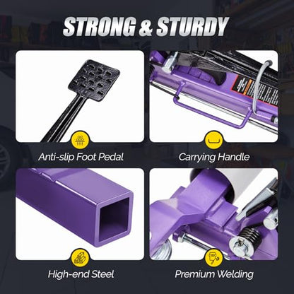 TUFFIOM Car Wheel Dolly Set of 4, Mechanical 6000-lbs Car Dollies, 12'' Wheel Vehicle Positioning Jack, No Assembly, Heavy Duty Rollers w/Ratcheting Foot Pedal, for Tire Auto Repair, Purple - color: Purple-Silver,Set of 4