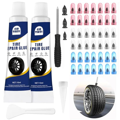 42Pcs Tire Repair Plugs Screws with 2 Tube Sealant &Screwdriver | 3 Sizes Fast Self-Sealing Tire Repair Rubber Plug Nail Kit, Car Motorcycle Truck ATV, Quick Fix Screw-in Tire Glue