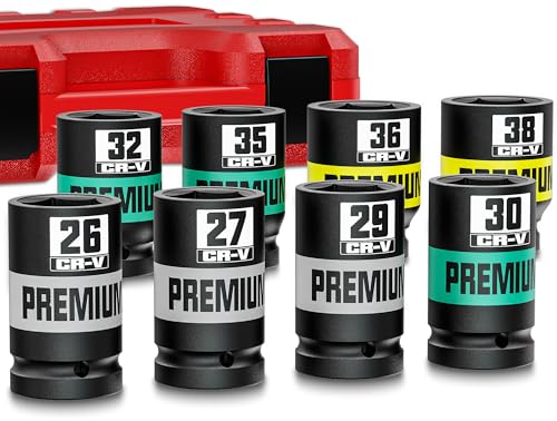 8 Piece 3/4" Drive Impact Socket Set, Metric Axle Nut Sockets, 26-38mm Thicker Jumbo Sockets, Socket Set, 6 Point, Cr-V, Vehicle and Apparatus Maintenance - size: 3/4" 8pcs Metric