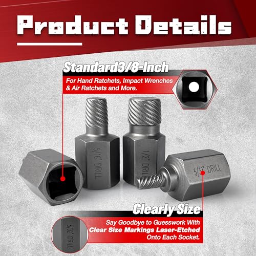 STXDY 15Pcs Screw Extractor Set, 3/8" Inch Manual Screw Extractor Kit, Easy Out Bolt Remover Set for Rusted, Rounded, Damaged Nuts Screws - style: 15Pcs