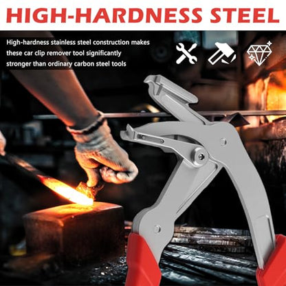 Car Clip Pliers,2026 New Spring-Loaded Auto Fastener Clip Removal Pliers with Precision Jaws for Door Panel/Dashboard,Stainless Steel Clips Removal Plier with Anti-Slip Grip