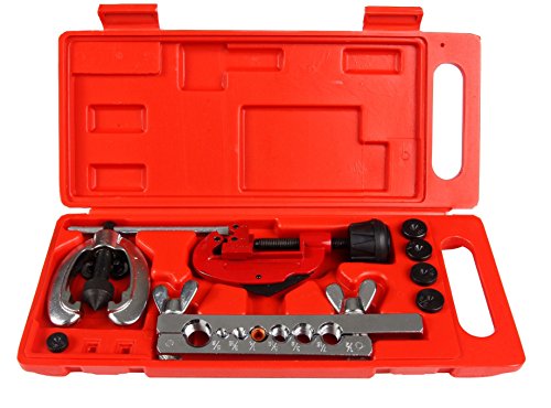 Double Flaring Tool Set Professional Grade Double Brake Flaring Tool Heavy Duty Brake Line Flaring Tool Kit and Swage Tool, Flare Tool with Tubing Straightener or Cutter