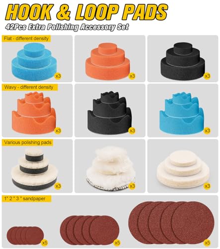 SI FANG 1'' 2'' 3'' Mini Random Orbital Air Sander Kit, High Speed Pneumatic DA Sanders Polisher for Auto Body Work, Includes 27Pcs 1/2/3in Polishing Sponge & Wool Pads, 15Pcs Sandpapers (Black) - style: 1"2"3" Buffer&Sander Kit