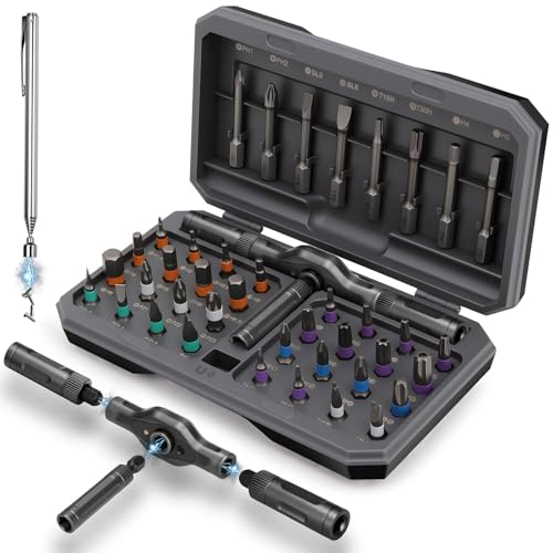 KELIN Magnetic Ratchet Screwdriver Set, 43 in 1 T Handle Ratchet Screwdriver Kits with S2 Steel Bits, Ratcheting Screwdriver for Home Daily Repair, DIY Projects, Ideal Gift for Men Husband - color: Grey, size: 43 PCS
