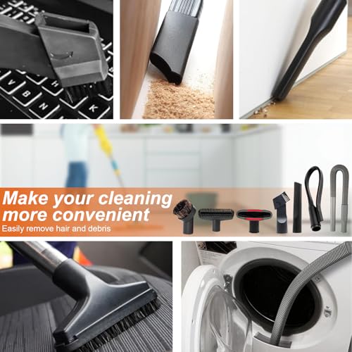 Upgraded Dryer Lint Vent Cleaner Kit & Vacuum Attachments Brushes Compatible with Shop Vacs 2-1/4'' 1-7/8'' 1-3/8'' 1-1/4 Inch- Flexible Vacuum Crevice Attachment Tool for Shop Vac Accessories