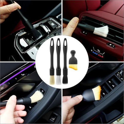 QWORK Car Detailing Brush Set for Interior & Exterior Cleaning, 7Pcs Ultra Soft to Hard Bristle Brushes for Dashboard, Leather, Wheels & Emblems, Auto Detailing Tools for Deep Car Care
