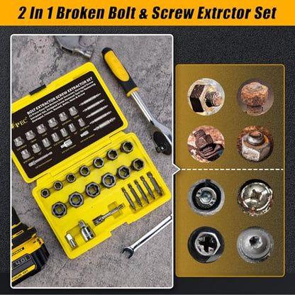 Topec 21 PCS Bolt Extractor Kit, 3/8" Drive Bolt & Nut Remover Socket Set, HSS 4341 Small Screw Extractor Set, 2-in-1 Removal Tool for Stripped, Broken, Damaged, Rounded Nuts, Screws - size: 21 PCS