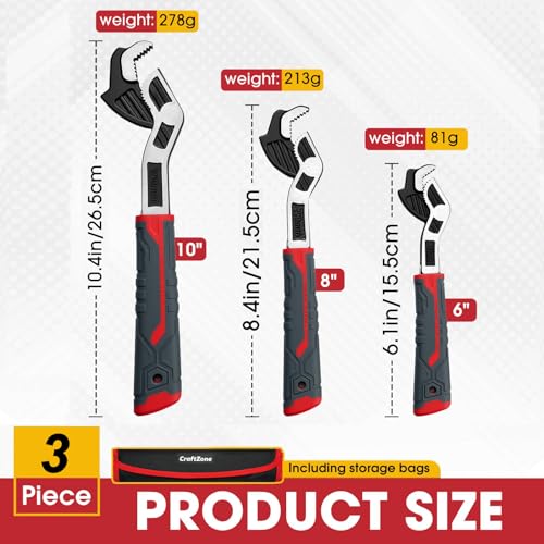 Self-Adjusting Pipe Wrench, 6”8”10” Self Locking Wrench Set with Forged Double Threaded Jaws for Pipes Nuts Bolts and Plumbing Repair