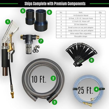 Hi Detail Shop Vac Extractor Kit with Wand and Hose, Adapter Converts Vacuum to carpet & upholstery Extractor for auto detailing & home - size: 25 Ft Waterline, 10 FT Vac Hose
