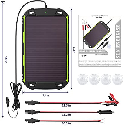 Sun Energise 5W 12V Solar Battery Charger Maintainer PRO, Built-in Smart MPPT Charge Controller, Waterproof 5 Watt 12 Volt Solar Panel Trickle Charging Kits for Car Boat RV Marine Trailer Camper