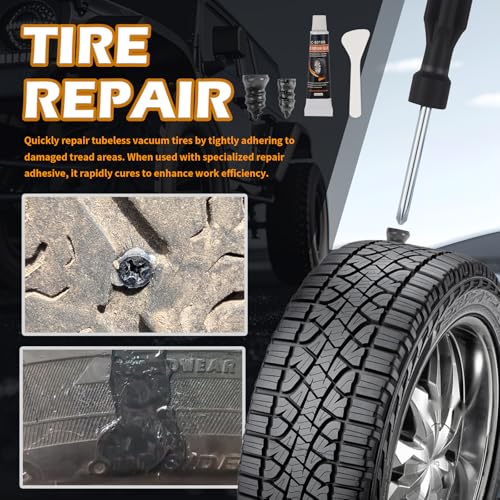 60PCS Car Tire Repair Rubber Nail Kit,Self-Tapping Tire Plug Kit Includes Tires Repairs Screws/Screwdrivers/Glue,Professional Tires Repair Screws Kits for Cars/Motorcycle