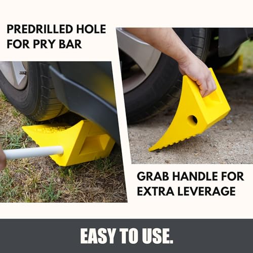 SECURITYMAN Heavy Duty Wheel Chocks (2 Pack) - Durable, Non-Slip, Solid Rubber Wheel Chocks for Boat Trailers, RV, Truck, Camper - Grip on All Surfaces - Trailer Wheel Chocks - Yellow - color: Yellow, size: 2 Pack