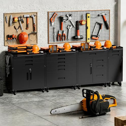 Metal Storage Cabinet for Garage, Tool Cabinet, Utility Cabinet | Wheeled, Rolling Tool Cabinet, 4 Drawers, 1 Doors Lockable, Top Countertop, Pegboard, Assembly Required, Black - color: Black