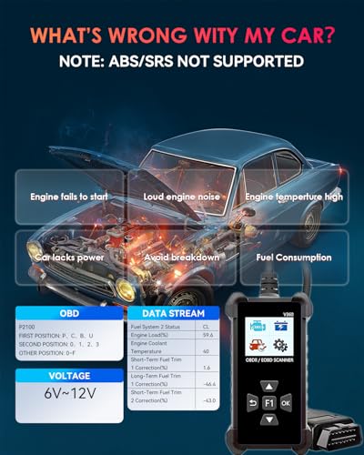 OBD2 Scanner Car Code Reader with Voltage Test - Read & Erase Check Engine Light Fault Codes, Live Data/Freeze Frame, Plug-and-Play CAN Diagnostic Tool for All Cars 1996 & Newer