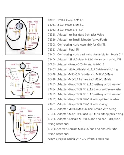 TU-443 Fuel Injection Pressure Tester Kit 0-140 PSI Pro Auto Fuel Pressure Gauge for Car Truck Motorcycle 45PCS