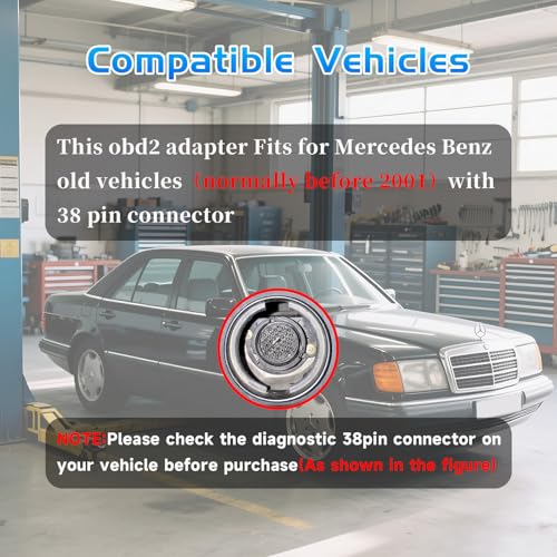 38 Pin MB Benz Obd2 Adapter Diagnostic Connector, Compatible for Mer cedes Benz 38pin OBD1 to OBD2 16 Pin Adapter Cable, Work with ELM327 - style: Fit for Benz-38pin