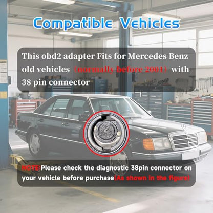 38 Pin MB Benz Obd2 Adapter Diagnostic Connector, Compatible for Mer cedes Benz 38pin OBD1 to OBD2 16 Pin Adapter Cable, Work with ELM327 - style: Fit for Benz-38pin