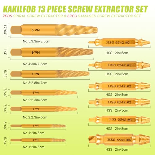 13 Pieces Easy Out Screw Extractor Set and Left-Hand Drill Bit Set, Stripped Screw Extractor Set for Removing Damaged Screws, Broken Bolts, Studs - size: 13 Pieces