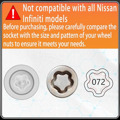 072 Wheel Locking Nut Key for Nissan Infiniti, ID 21mm Lug Socket | Wheel Lock Nut Socket Adapter, Anti-Theft Lug Nut Removal Tool, Anti-Theft Screw Remover, Repair Tool, Tyre Fitting, garage - size: socket 072