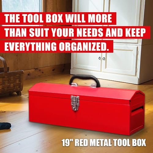 19inches Portable Tool Box, Metal Tool Box, Ideal for Trailer, Mechanic, DIY-ers, Car Toolbox, Workshops, Garages, Repair Shops,Red - size: 1p-19in-R