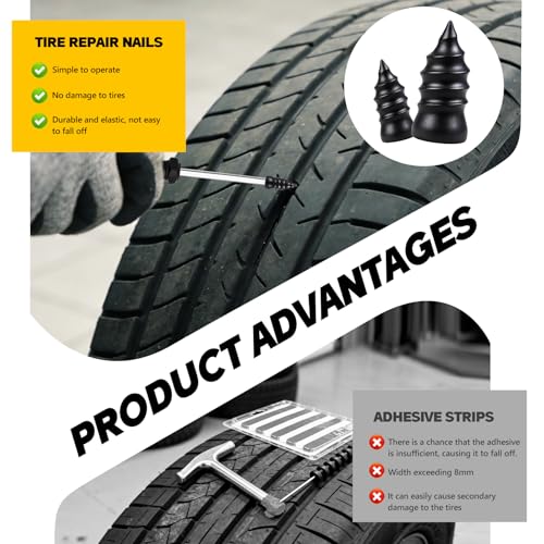 CHRORINE 30 Pcs Tire Repair Rubber Nail 2 Sizes Vacuum Tire Repair Kits Screw in Tire Plugs Suitable for Repairing Tires of Cars Motorcycles Trucks and Tractors