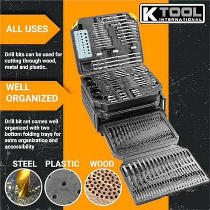 K Tool International 10330 Drill Bit and Accessory Set, 326 Piece Bit Kit, Folding Storage Case, Portable Carry System, for Shop, Garage, and Jobsite Use, Metal, Wood, and Plastic