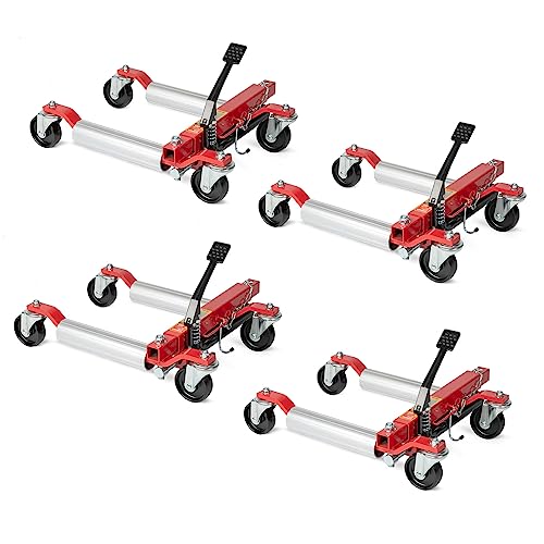 TUFFIOM Hydraulic Car Dolly Set of 4, Foot Pedal car Positioning Jack,6000lbs 12“ Wheel Vehicle Mover w/ 360° Swivel Wheels, Heavy Duty Tire Skate for Auto Repair, Garage & Workshop,Red - color: Red, Set of 4