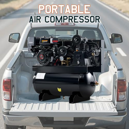 Albott 13HP Gas Air Compressor 30 Gallon Portable Horizontal Tank | 420cc Loncin Engine Max 180 PSI Pressure 3 Cylinders Cast Iron Pump Pneumatic Tool Compatible Commercial and Residential Use - size: 30 Gal