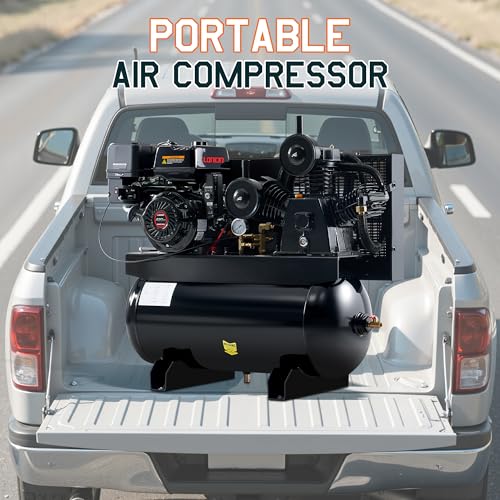 Albott 13HP Gas Air Compressor 30 Gallon Portable Horizontal Tank | 420cc Loncin Engine Max 180 PSI Pressure 3 Cylinders Cast Iron Pump Pneumatic Tool Compatible Commercial and Residential Use - size: 30 Gal
