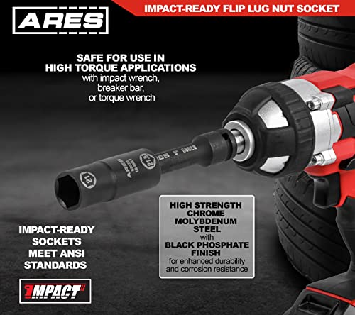 ARES 59023 21x21.5mm Half Size Lug Nut Flip Socket - 1/2-In Drive | Removes Warped, Damaged & Bloated Chrome Capped Lug Nuts - size: 21 x 21.5mm