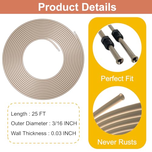 Genuine 3/16"ODx25FT Copper Nickel Brake Line Replacement Kit with 16 Nuts & 4 Unions/Connector – Non-Magnetic Copper Tubing with Fittings for Brake Systems, Easy to bend, Corrosion-Resistant