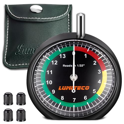 LUMITECO Tire Tread Depth Gauge, Dial Type Tire Depth Gauge Reads in 1/32" for Tread Wear, Professional Pocket Tire Gauge with Case for Truck, Motorcycle, Car and Bus Tyre in 32nds - size: 1-Pack
