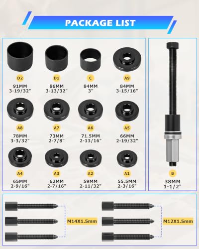 DAYUAN 19Pcs Front Wheel Drive Bearing Removal Installation Service Kit | FWD Bearing Installer Kit, Wheel Bearing Removal Tool, Fits Cars Light Trucks & Vans, 11 Drift Sizes, Black Oxide Steel, Case