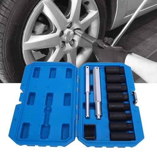 Alomejor Wheel Lock Removal Kit CR MO Steel Lug Nut Extractor Kit 1 2in Drive 10 Piece with 8 Sizes Reverse Spiral Grip for Cars SUVs Trucks Boats Home Repair