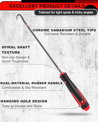 12 Pcs Pick Set Mechanic, Hook and Pick Tool Set with Non-Slip Grip, Long and Short Automotive Pick Set for Oil Seal, O-Ring and Gasket Removal, Car Repair, Mechanical and DIY Use, Black/Red - color: Black/Red