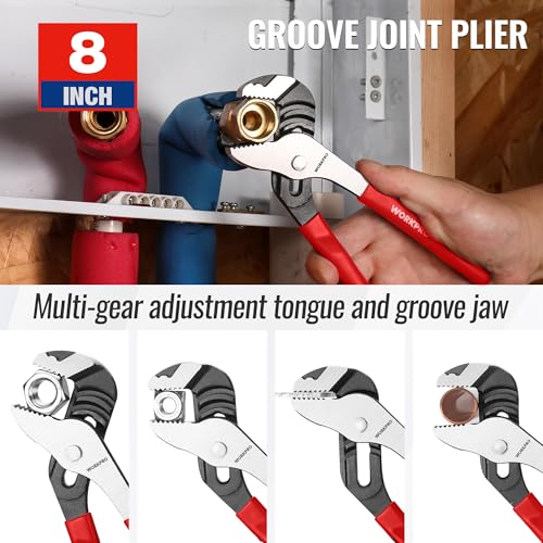 WORKPRO Pliers Set, 3-Piece Plier Tool Set with Soft Handle | 6" Needle Nose, 6" Slip Joint, 8" Groove Joint Plier for DIY & Home Use - color: Red
