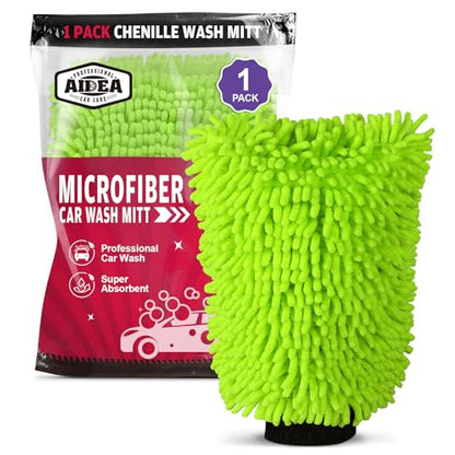 AIDEA Car Wash Mitt Microfiber, 1PK, Car Wash Brush, Green, 7.12''X10.14'' | Scratch Free Lint-Free Premium Chenille Microfiber Mitt, Cleaning Supplies, Regular Size - color: Green, size: 1PK-7.12''X10.14''