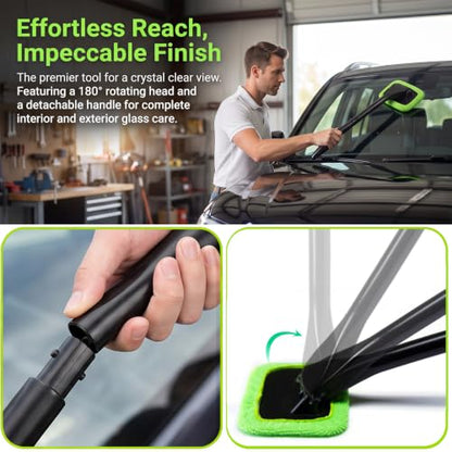 Car Windshield Cleaner Tool, Inside Windshield Cleaning Tool | with 4 Washable and Reusable Microfiber Pads, Auto Wiper Inside Compact Windshield Brush for Car & Home Windows