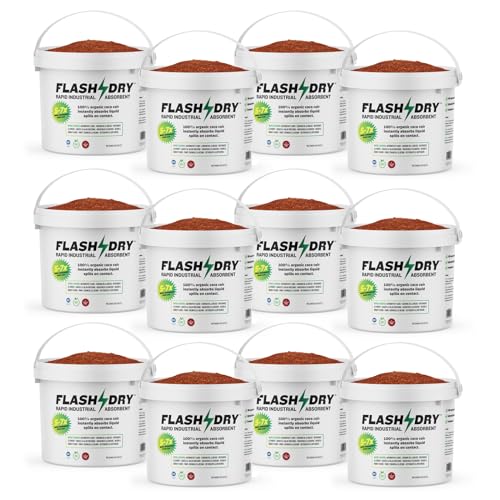 FlashDry Super Spill Absorbent, 5L Bucket with Dispenser Lid, 100% Organic Coco Coir, Landfill Safe, OSHA Approved, Ideal for Absorbing Oil, Paint, Grease in Garages Kitchens Janitor Kits, Pack of 12 - size: Pack of 12