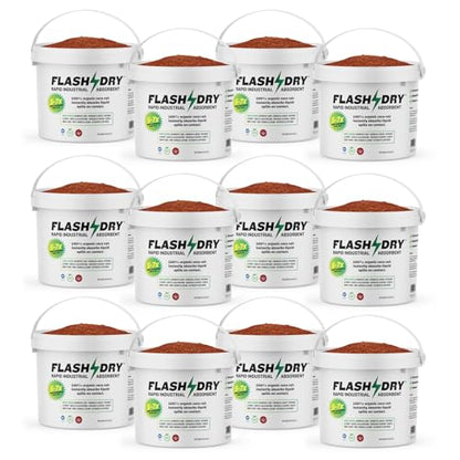 FlashDry Super Spill Absorbent, 5L Bucket with Dispenser Lid, 100% Organic Coco Coir, Landfill Safe, OSHA Approved, Ideal for Absorbing Oil, Paint, Grease in Garages Kitchens Janitor Kits, Pack of 12 - size: Pack of 12