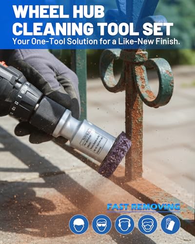 Wheel Hub Cleaning Tool Set, 1/2" Drive Impact Socket with 1/4" Quick Release & 6 Brake Disc Cleaning Pads, Compatible with Impact Wrench & Power Drill for Removing Rust, Corrosion, Brake Dust - size: 7-IN-1 SET