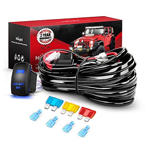 Nilight - 10015W - NI-WA 09 LED Light Bar Wiring Harness Kit 14AWG Heavy Duty 12V 5Pin Rocker Switch Laser On off Waterproof Switch Power Relay Blade Fuse-2 Leads,2 Years Warranty - color: 14AWG Wiring Harness -2 Leads