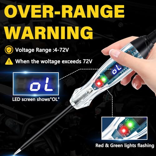 AWBLIN Upgraded Automotive Buzzer Test Light 4-72V DC Digital LED Circuit Tester, Heavy Duty Light Tester with Voltmeter, Auto Bidirectional Voltage Tester Electric Test Pen