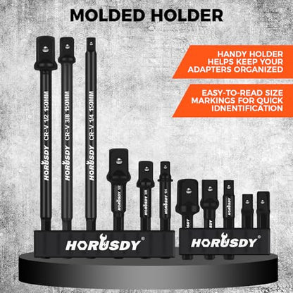 HORUSDY 11-Piece Impact Socket Adapter Set, 1/4-Inch Hex Shank, Cr-V Steel High Torque Drill Extension Bits, 1/4" 3/8" 1/2" Impact Driver Socket Adapters with Storage Holder - style: 11-PCS + Storage Holder