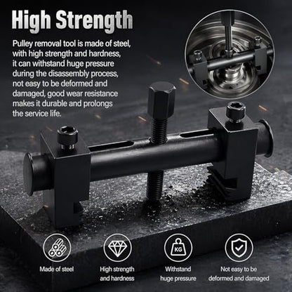 Pulley Puller Tool & 17mm Hex Wrench,High Strength Crankshaft Pulley Removal Tool Fits 40-160mm Pulleys,Universal Crank Pulleys Removal Tools for Crankshafts & Water Pumps